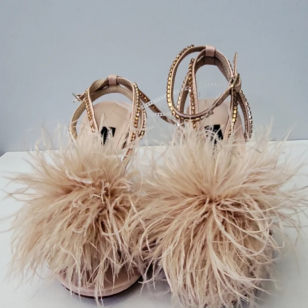 Antonio Melani Collection Aurora Feathered Rhinestone Embellished Dress Sandals - Picture 12 of 13